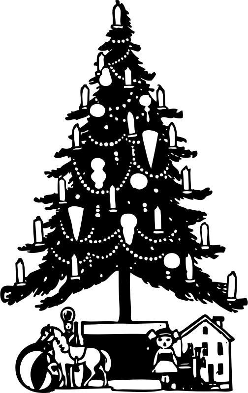 Christmas Tree - Christmas Decor Clip Art Black And White (504x800), Png Download