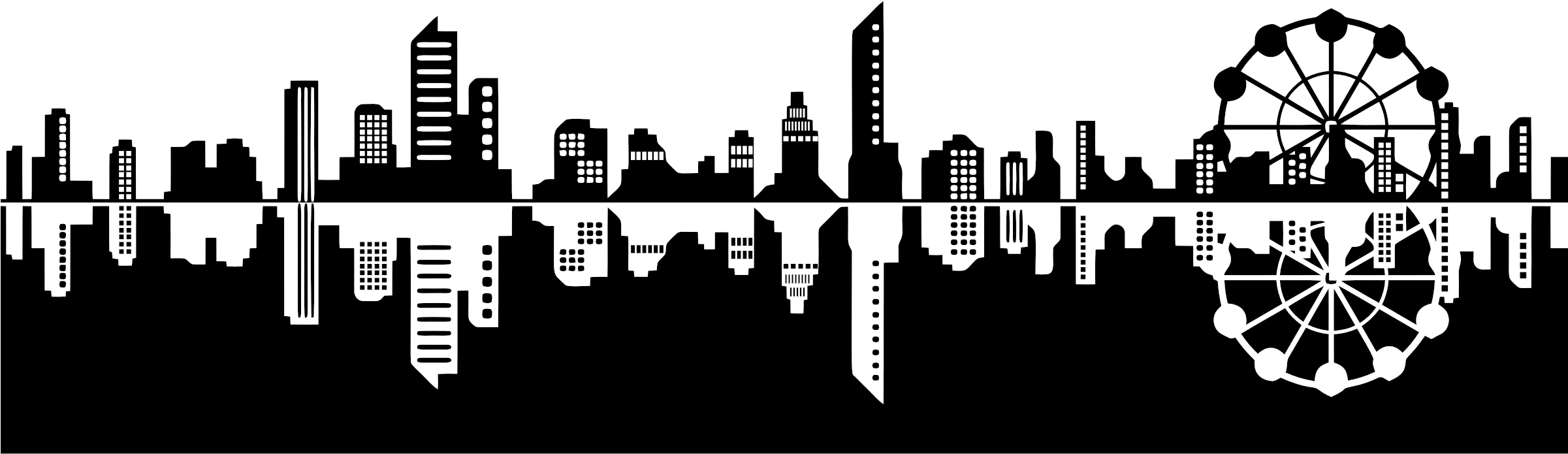 Cityscape Png Pic - Clip Art Cityscape Black And White (2400x770), Png Download