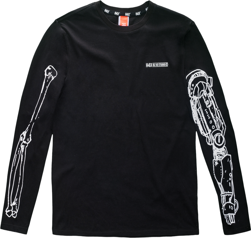 H4x Robot Arm Long Sleeve Tee Front Black - Long-sleeved T-shirt (920x1380), Png Download