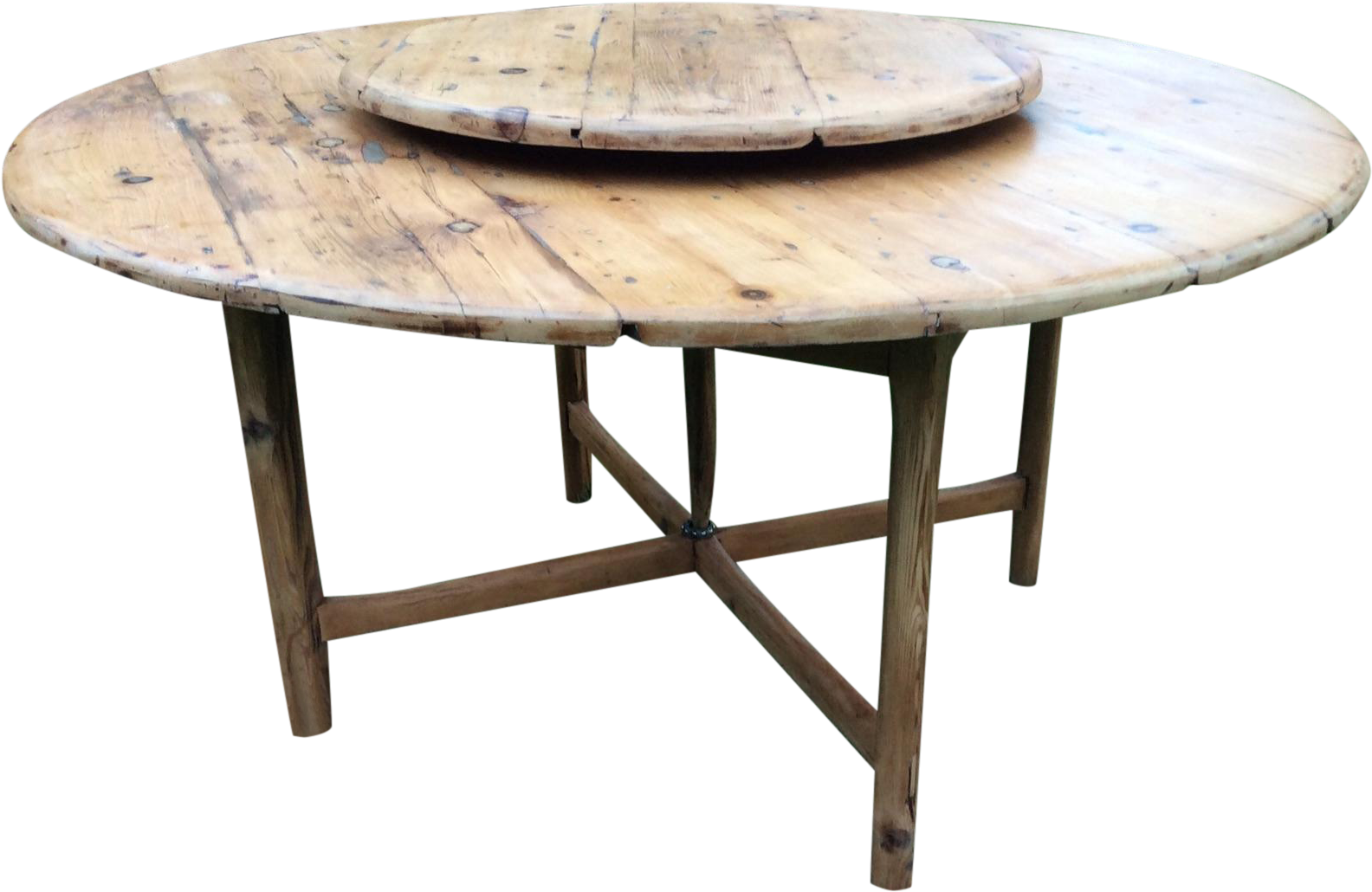 Antique Round Farmhouse Table With Lazy Susan - Rustic Round Table With Lazy Susan (1920x1434), Png Download