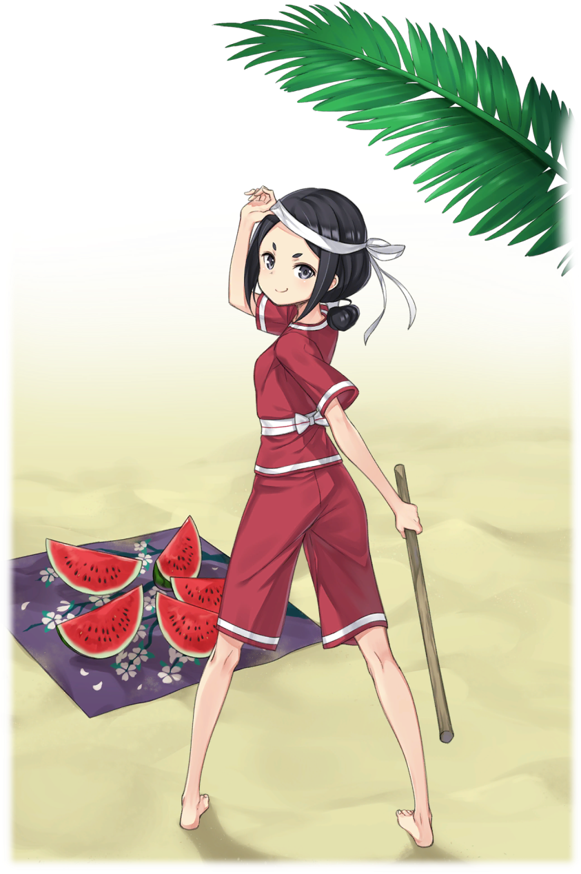 Barefoot Beach Black Eyes Black Hair Blindfold Removed - Cartoon (850x1308), Png Download