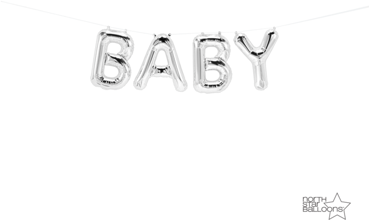 Baby Balloon Banner, Baby Shower Decoration - Silver (750x750), Png Download