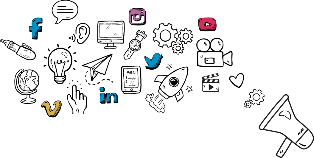 Social Media Icons And Random Icons - Drawing (1054x531), Png Download
