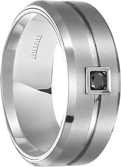 10 Cwt Genuine Black Diamond Ring White Tungsten - Titanium Ring (603x600), Png Download