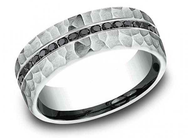 Black Diamond Hammered Style Wedding Band - Titanium Ring (600x600), Png Download