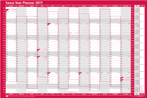 Sasco 2019 Unmounted Vertical Year Wall Planner With - Free 2019 Year Planner (600x600), Png Download