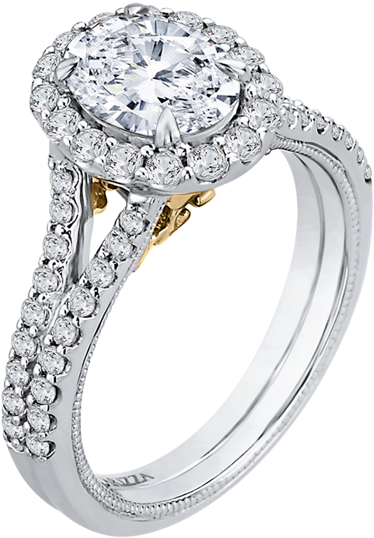 Oval Diamond Halo Vintage Engagement Ring With Split - Pre-engagement Ring (1000x1000), Png Download