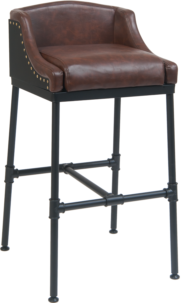 Metal Bar Stool W/ Brown Vinyl Seat & Back, Pipe Footrest - Bar Stool (821x1300), Png Download