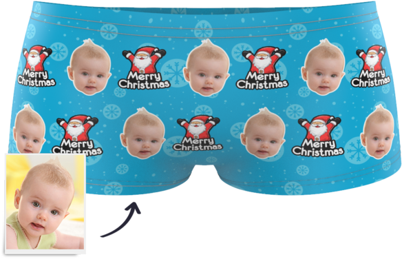 Custom Kids Christmas Santa Claus Face Boxer - Christmas Day (600x600), Png Download