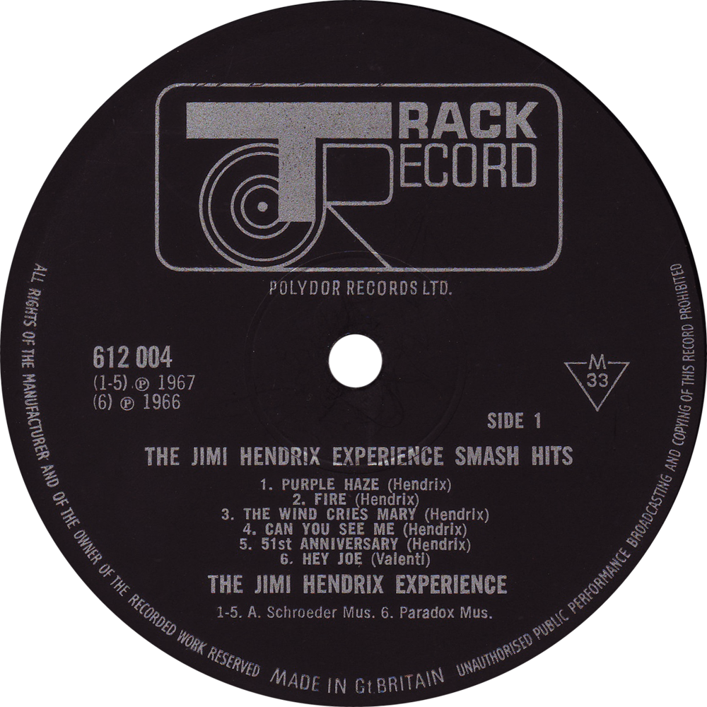 612004 Jimi Hendrix Label - Track Records (1000x1000), Png Download