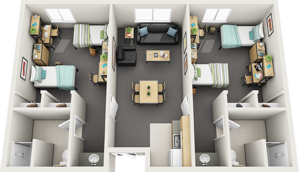 Download 2 Bedroom 2 Bathroom Dorm Grand Canyon University PNG Image
