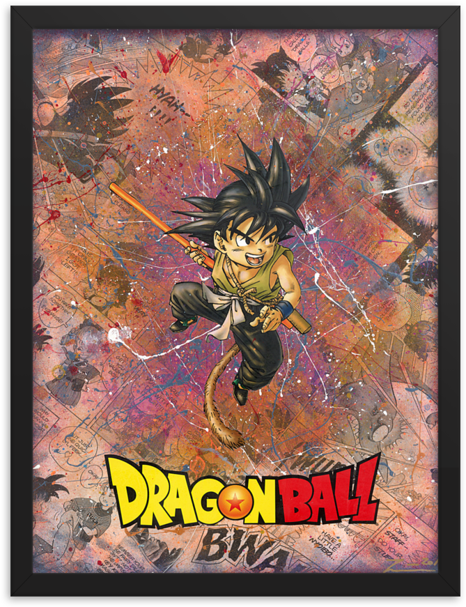 Kid Goku Dragonball Comic Canvas Framed Reproduction - Poster (1000x1000), Png Download