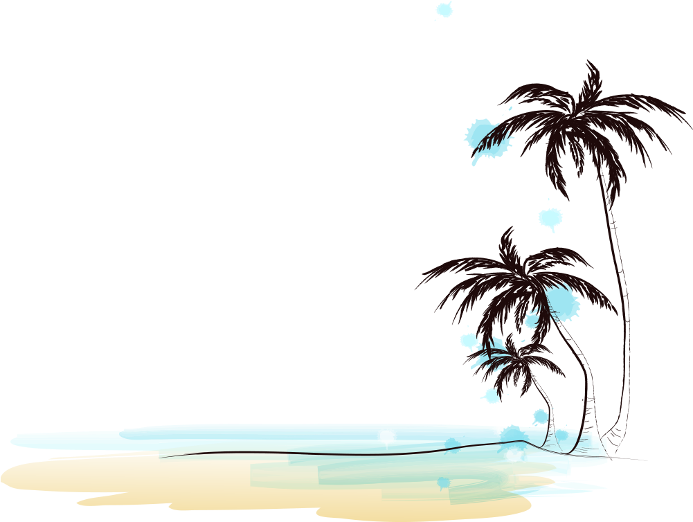 Drawing Of Beach With Coconut Trees - Seagulls Watercolor Png (1000x1000), Png Download