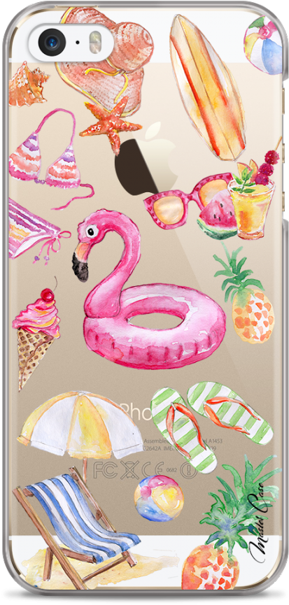 Coque Iphone 5c Summer Watercolor Pattern Beach - Mobile Phone Case (1230x900), Png Download