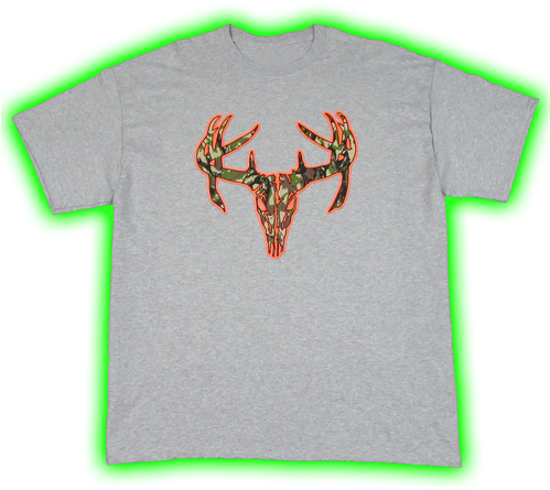 Neon Deer Antlers Skull - Deer Hunter Woods Camo Deer Skull T-shirt S-5xl Black (498x640), Png Download