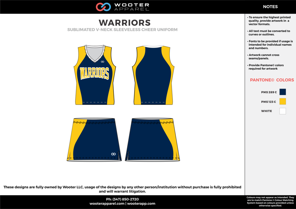 Warriors Yellow Navy Blue Cheerleading Uniforms, Top, - Cheerleading Uniform (1000x707), Png Download