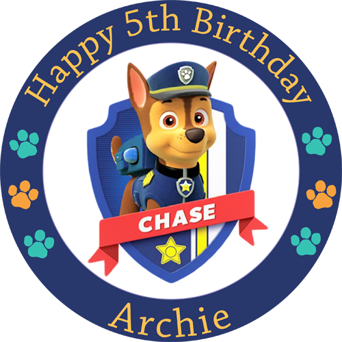 Paw Patrol Chase Round Edible Cake Topper - Paw Patrol Characters Badge (500x500), Png Download