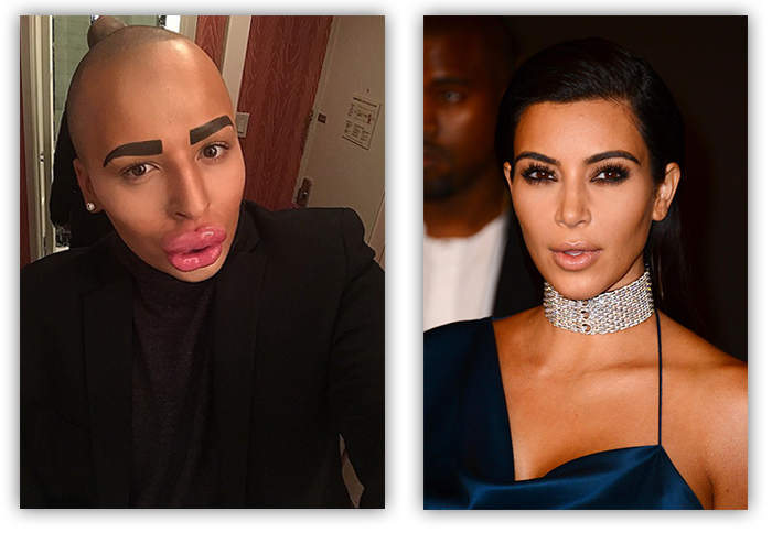 Kardashian Brit Lookalike Side By Side - Kim Kardashian Creepy Eyebrows (700x484), Png Download