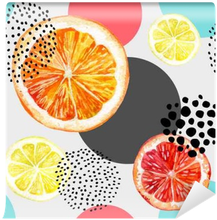 Watercolor Fresh Orange, Grapefruit And Colorful Circles - Abstract Grapefruit Watercolur (400x400), Png Download