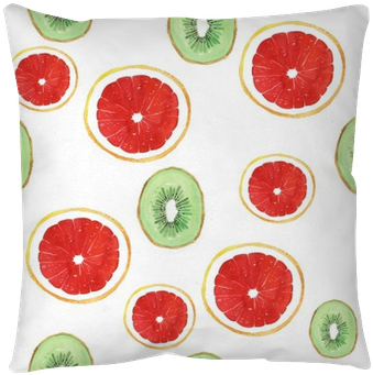 Watercolor Grapefruit Kiwi Pattern Fruit Throw Pillow - Kunstdruk: Watercolor Kiwi By Shat88, 30x30cm. (400x400), Png Download