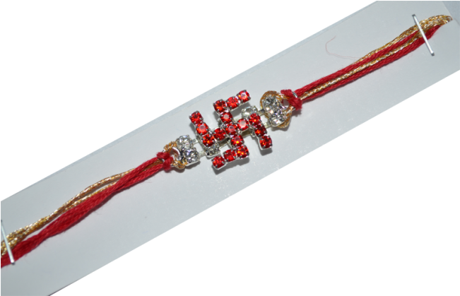 Red Diamond Designer Swastik Rakhi - Sword (650x489), Png Download