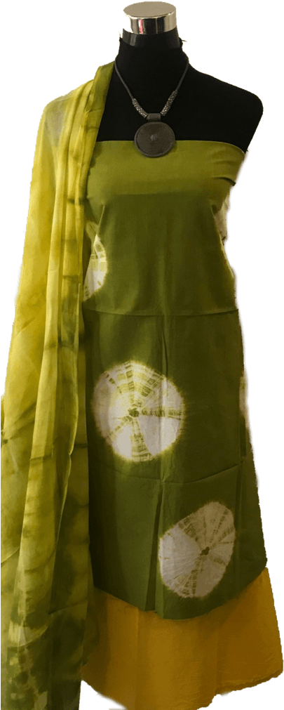 Shibori Green Dress Material Green Dupatta - Cocktail Dress (414x1024), Png Download