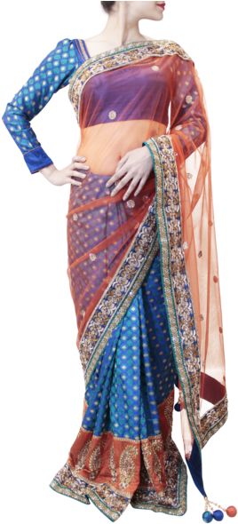 Styles Closet Rust And Blue Saree Stylescloset - Silk (524x600), Png Download