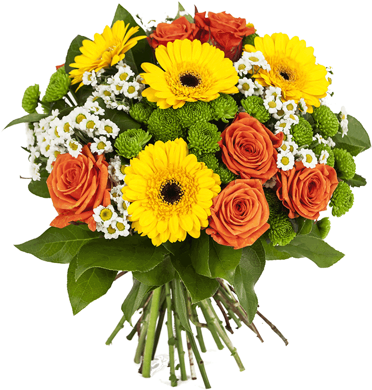 Bouquet Of Flowers - Flowers Orange And Yellow And White (889x889), Png Download