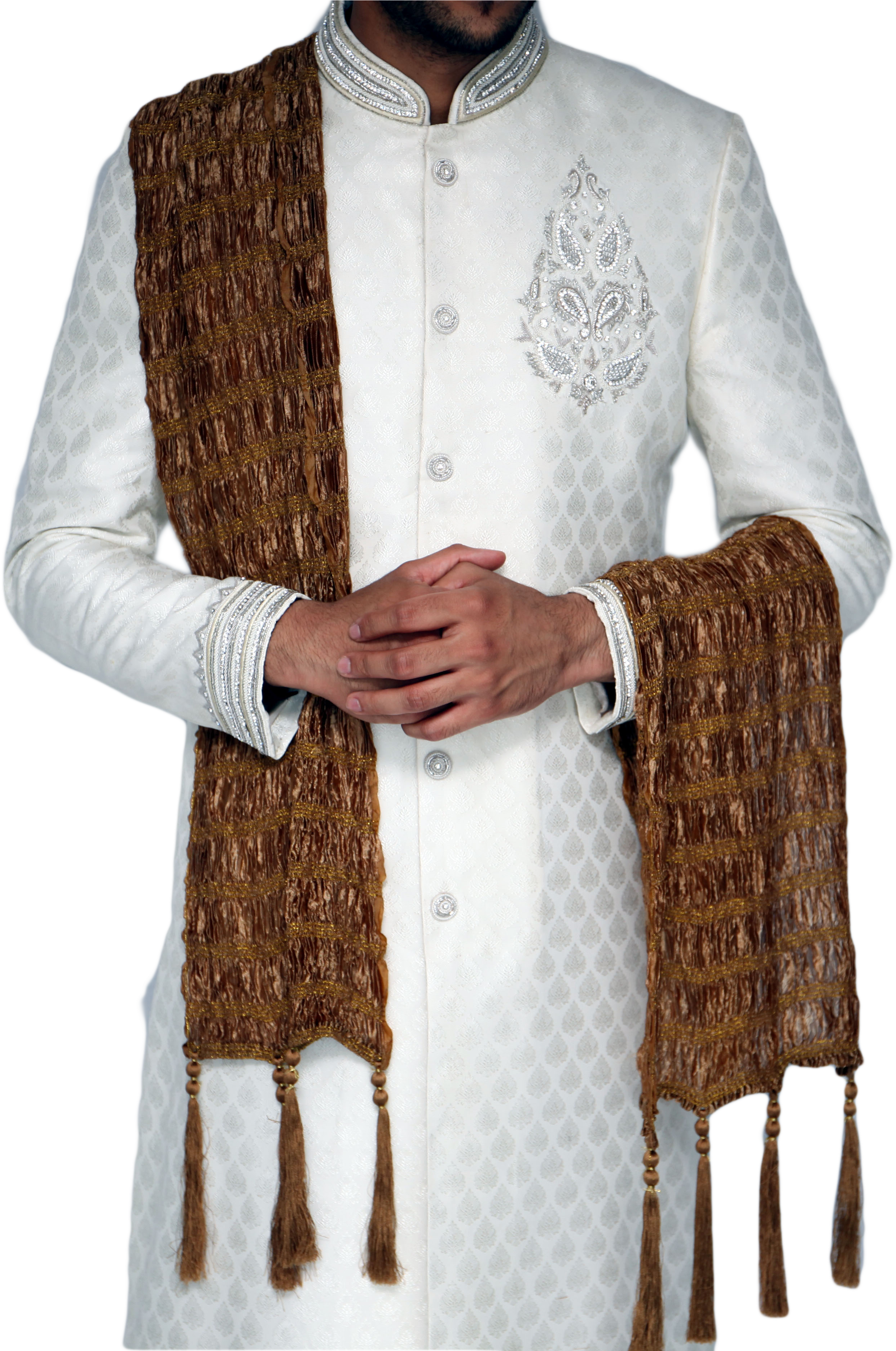 Image Is Loading Copper And Gold Stripe Sherwani Scarf - Formal Wear (2754x3744), Png Download
