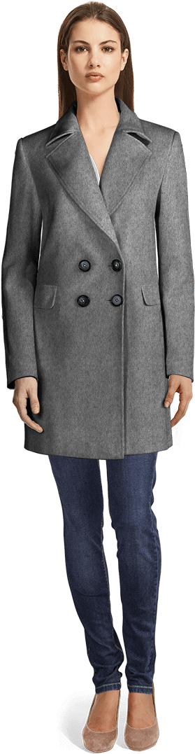 Double Breasted Coat - Woman In Coat Png (390x1123), Png Download