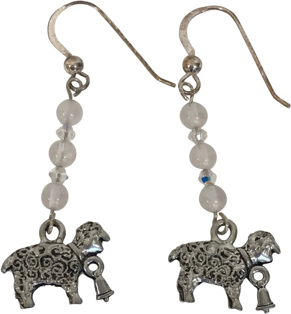 Sheep Sterling Silver Rose Quartz Swarovski Crystal - Earrings (1024x1024), Png Download