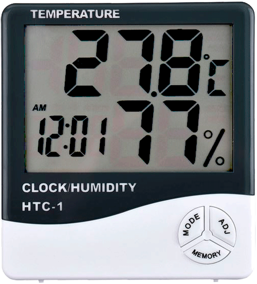 Max/min Hygrometer With Clock & Alarm - Htc Temperature And Humidity Meter (600x593), Png Download
