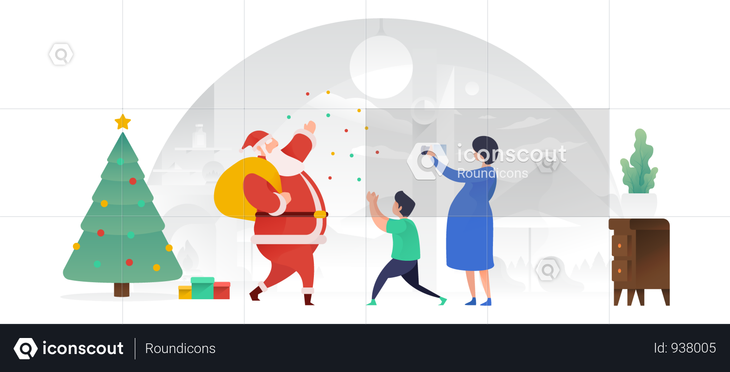 Santa Claus Spreading Joy Illustration - Christmas Tree (1500x766), Png Download