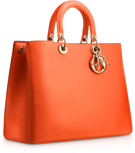 Large Tangerine Leather "diorissimo" Bag - Tote Bag (600x660), Png Download