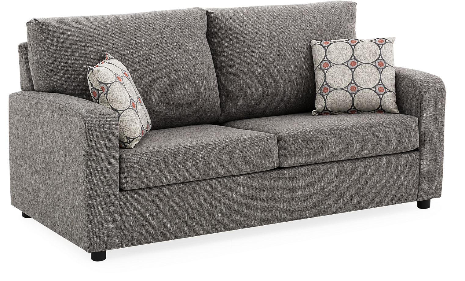 Grey Upholstered Sofa-bed With Decorative Cushions - Studio Couch (1557x2412), Png Download