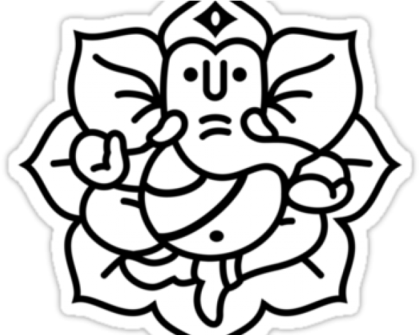 Drawing Ganesh With Flower (640x480), Png Download