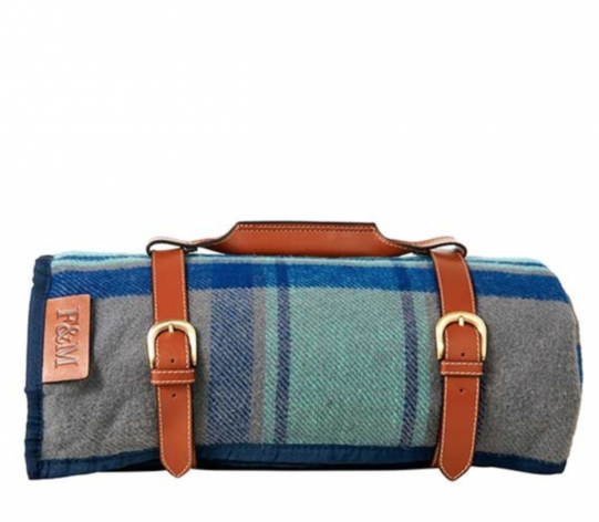 Fortnum & Mason Picnic Rug, Eau De Nil & Navy Blue - Messenger Bag (540x676), Png Download