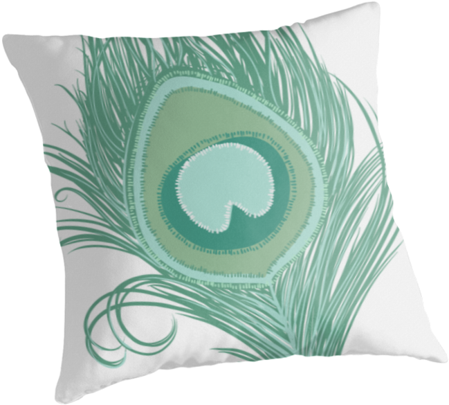 Mint Peacock Feather Pillow - Cushion (875x875), Png Download
