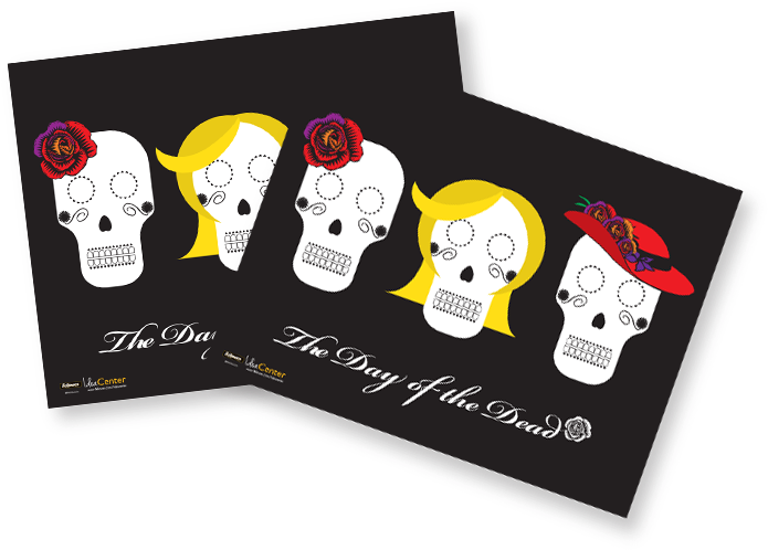Day Of The Dead Placemats - Skull (760x560), Png Download