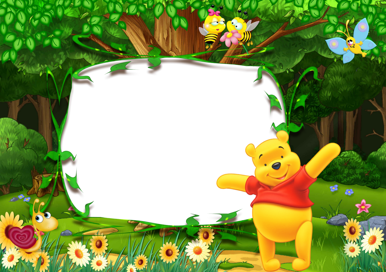 Kids Birthday Background Png - Winnie The Pooh Frame (1600x1126), Png Download