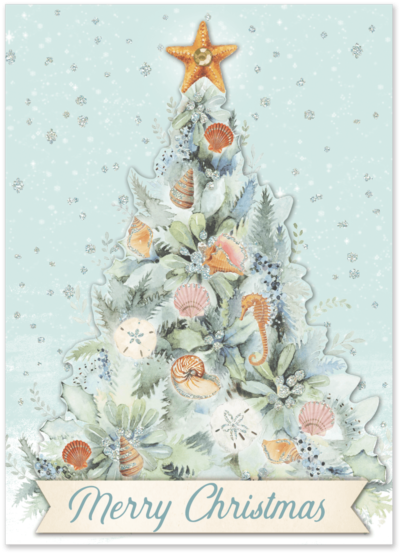 Seashells Tree Boxed Holiday Cards - Ocean Christmas Tree (600x600), Png Download
