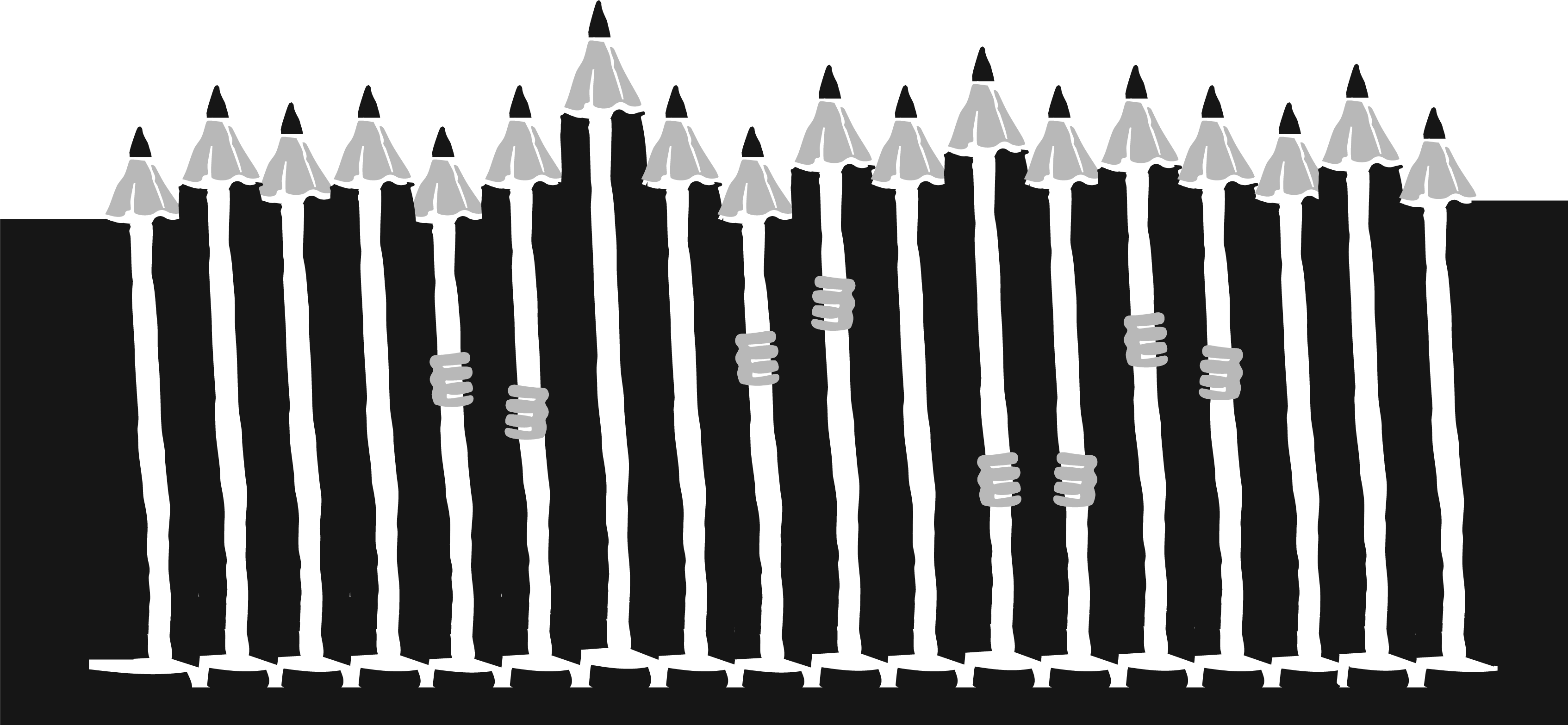 Illustration Of A Line-up Of Pencils With Hands Holding - Picket Fence (3388x1567), Png Download