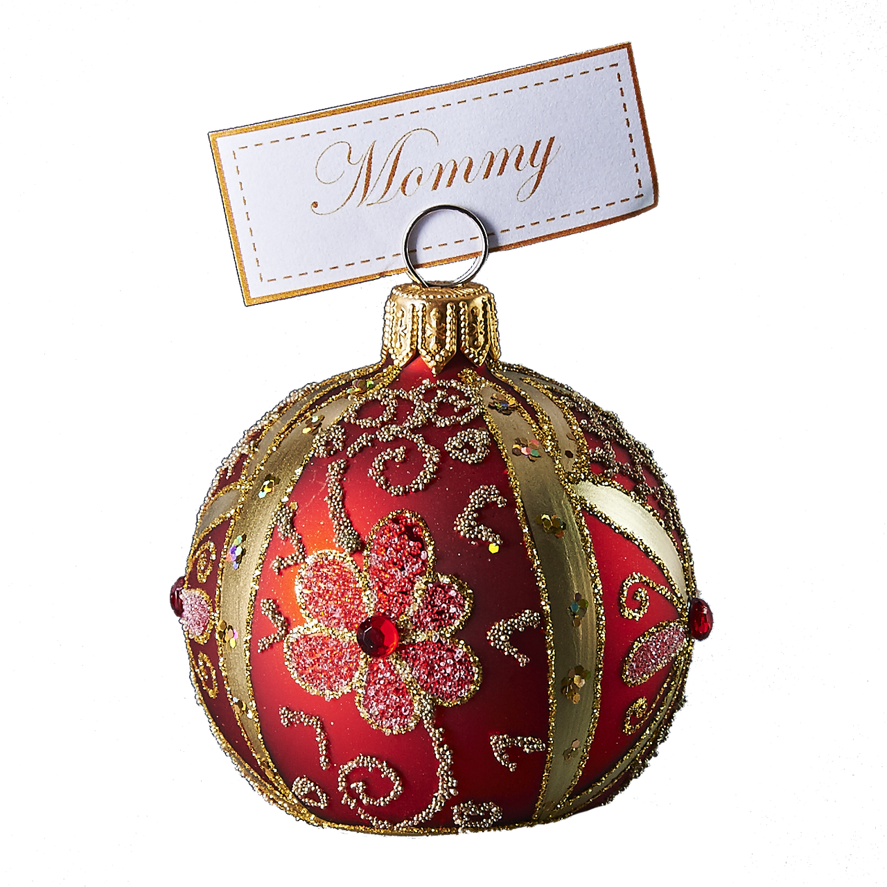 Hand Crafted Christmas Ornament Red Flowered Cardholder - Christmas Ornament (1280x1280), Png Download
