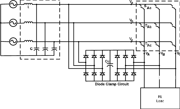 Phase Matrix Converter With Diode Clamp Circuit And - Diagram (729x443), Png Download