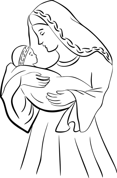 Mary And Jesus - Mother Mary And Baby Jesus Drawings (474x720), Png Download