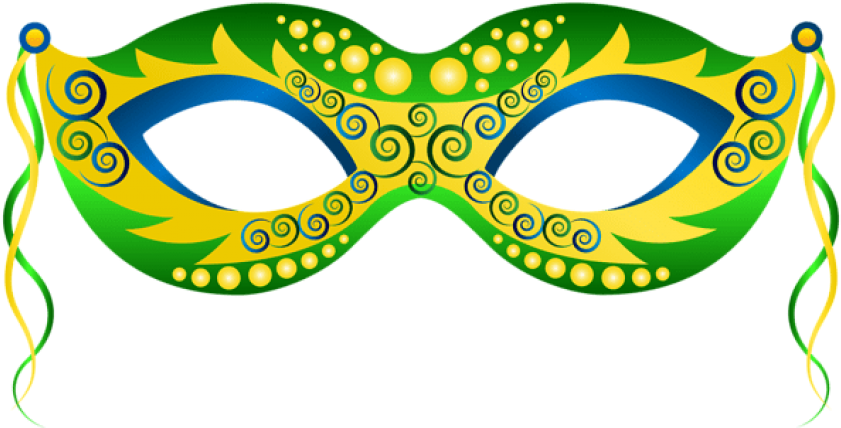 Free Png Download Green Yellow Carnival Mask Clipart - Mardi Gras Clip Art Png (850x441), Png Download