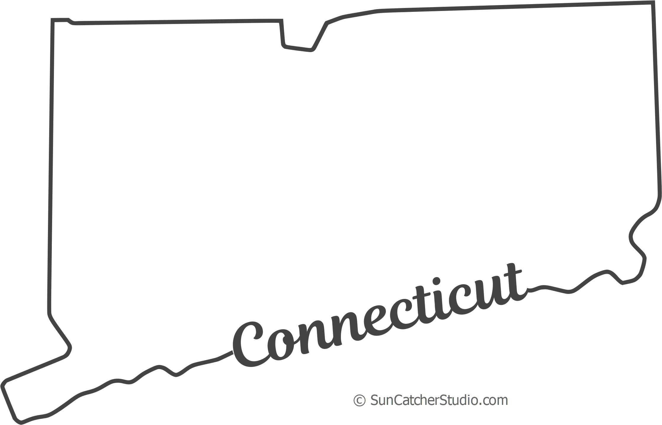 Free Connecticut Outline With State Name On Border, - Line Art (2300x1498), Png Download