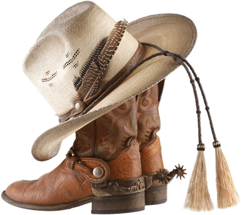 Cowboy Boots And Hat With Tassels - Cowboy Hat And Boots Png (900x759), Png Download