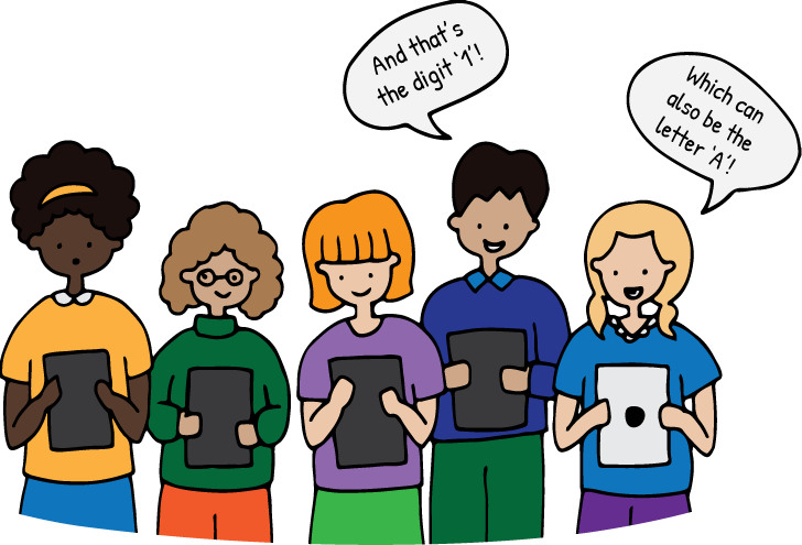 Kids Holding Binary Cards - Teaching Binary Cartoon (728x495), Png Download