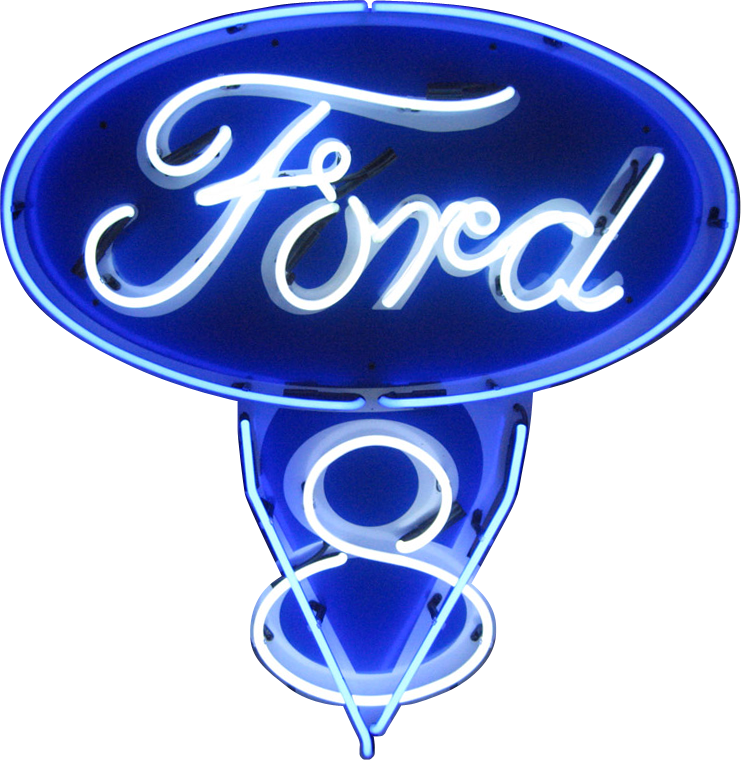 Ford V8 Neon Sign - Ford Neon Sign Png (741x760), Png Download